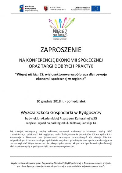 Zaproszenie na konferencję ekonomii społecznej